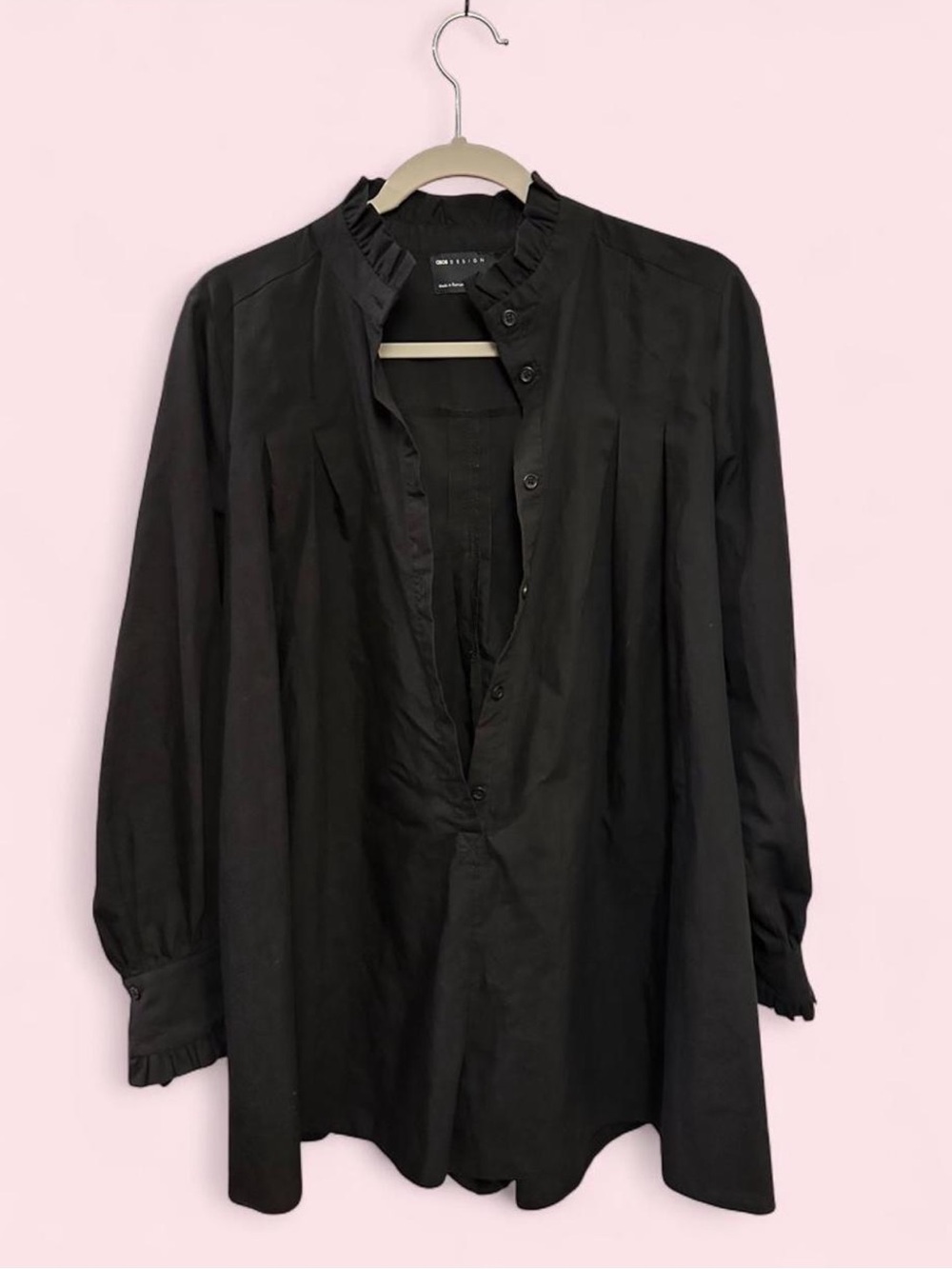 ASOS Black Long Sleeve Romper Top With Ruffled Collar